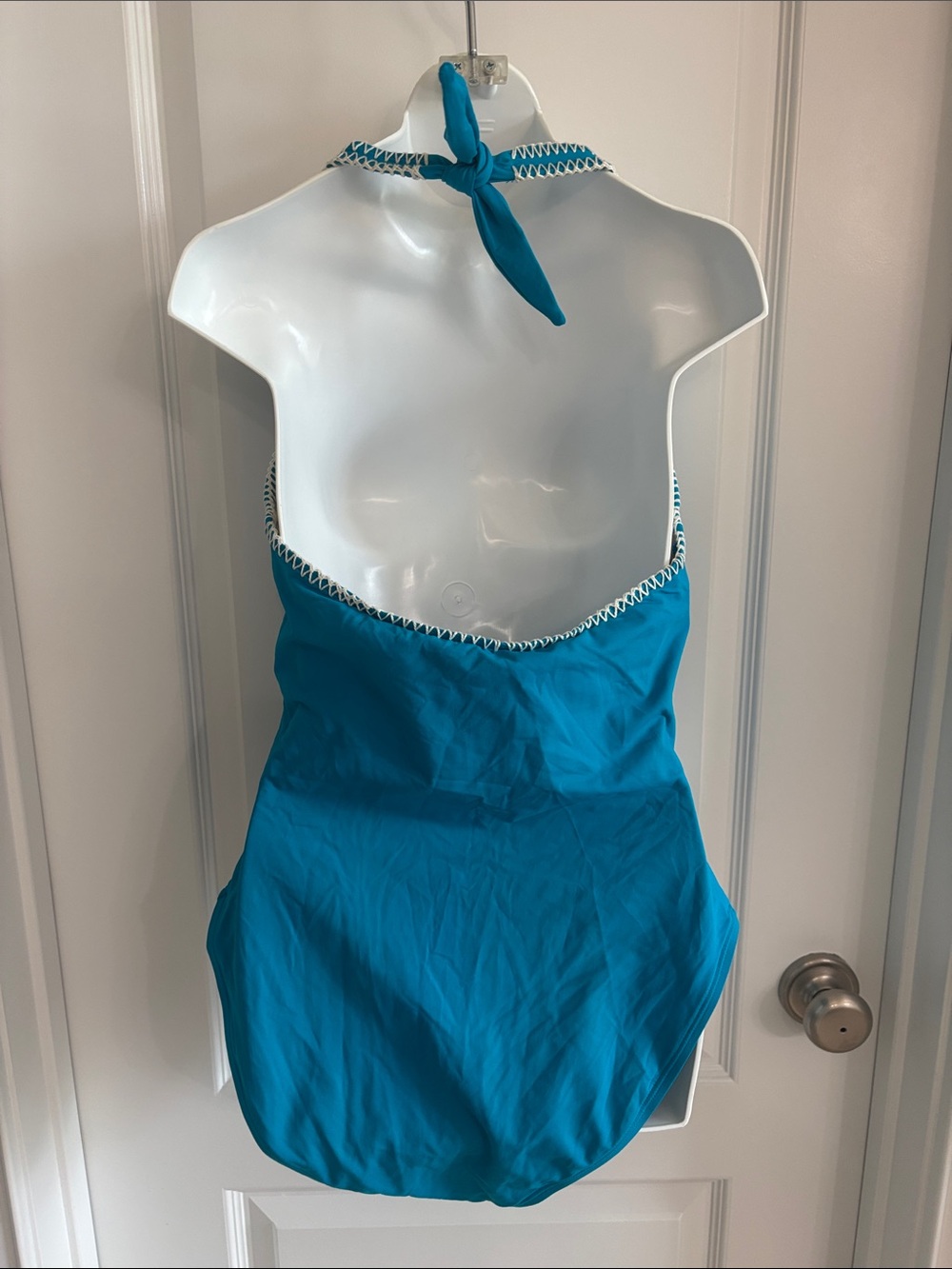 La Blanca by Rob Beattie size 12 Women's Teal Halter one piece suit white trim - Picture 3 of 12